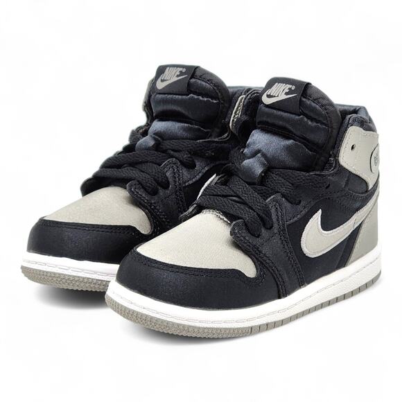 Nike Air Jordan 1 Mid SE GS Satin FD5305-010 Kids Black Shoes EU 25 US 8C - NWB - Picture 2 of 7